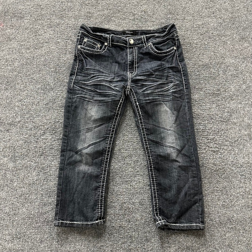 Suko Jeans,Capri Pants,Womens,10 Dark Wash Rhinestone Embellished Thick